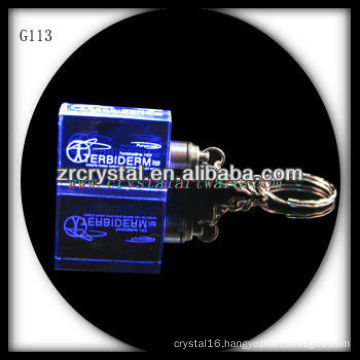 LED crystal keychain with 3D laser engraved image inside and blank crystal keychain G113